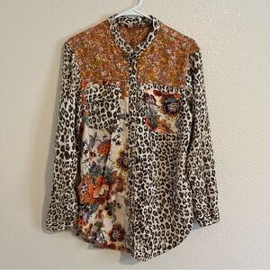 Anthropologie Pilcro Mixed Floral Animal Print Oversized Button Down Shirt Top